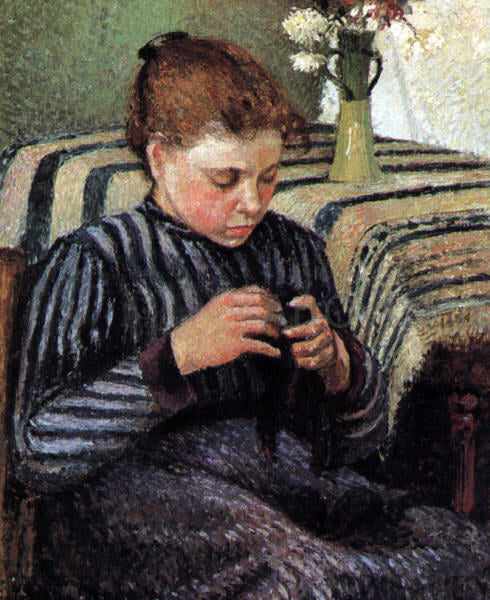 Camille Pissarro Girl Sewing - Hand Painted Oil Painting