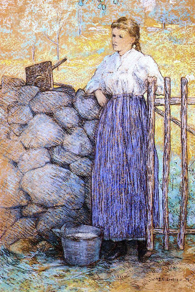 Julian Alden Weir Girl Standing by a Gate - Hand Painted Oil Painting