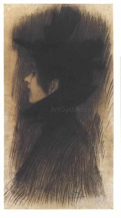 Gustav Klimt Girl with Hat and Cape in Profile - Hand Painted Oil Painting