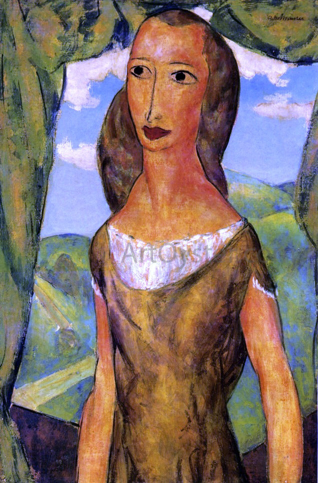 Alfred Henry Maurer Girl with Landscape - Hand Painted Oil Painting