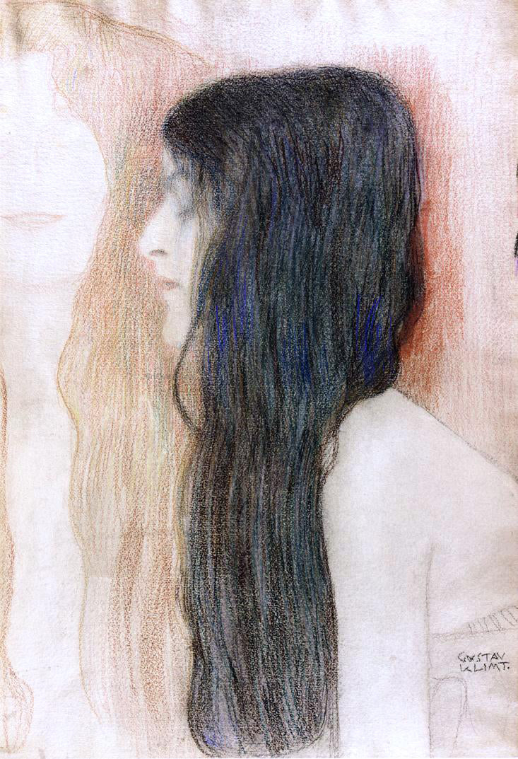  Gustav Klimt Girl with Long Hair, with a sketch for 'Nude Veritas" - Hand Painted Oil Painting