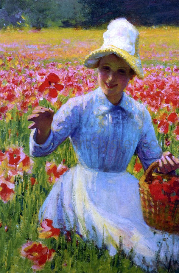 Robert Vonnoh Girl with Poppies - Hand Painted Oil Painting