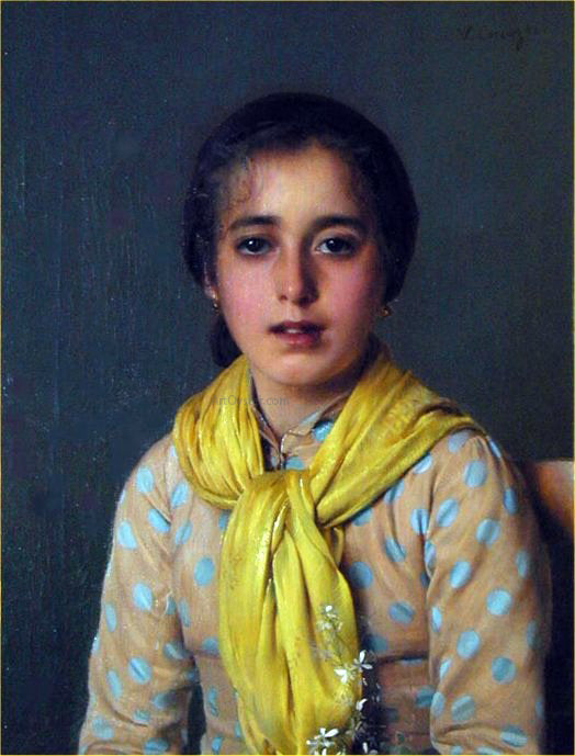 Vittorio Matteo Corcos Girl with Yellow Shawl - Hand Painted Oil Painting