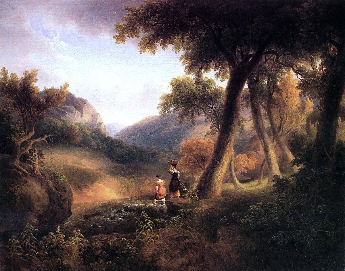 Thomas Doughty Girls Crossing the Brook - Hand Painted Oil Painting
