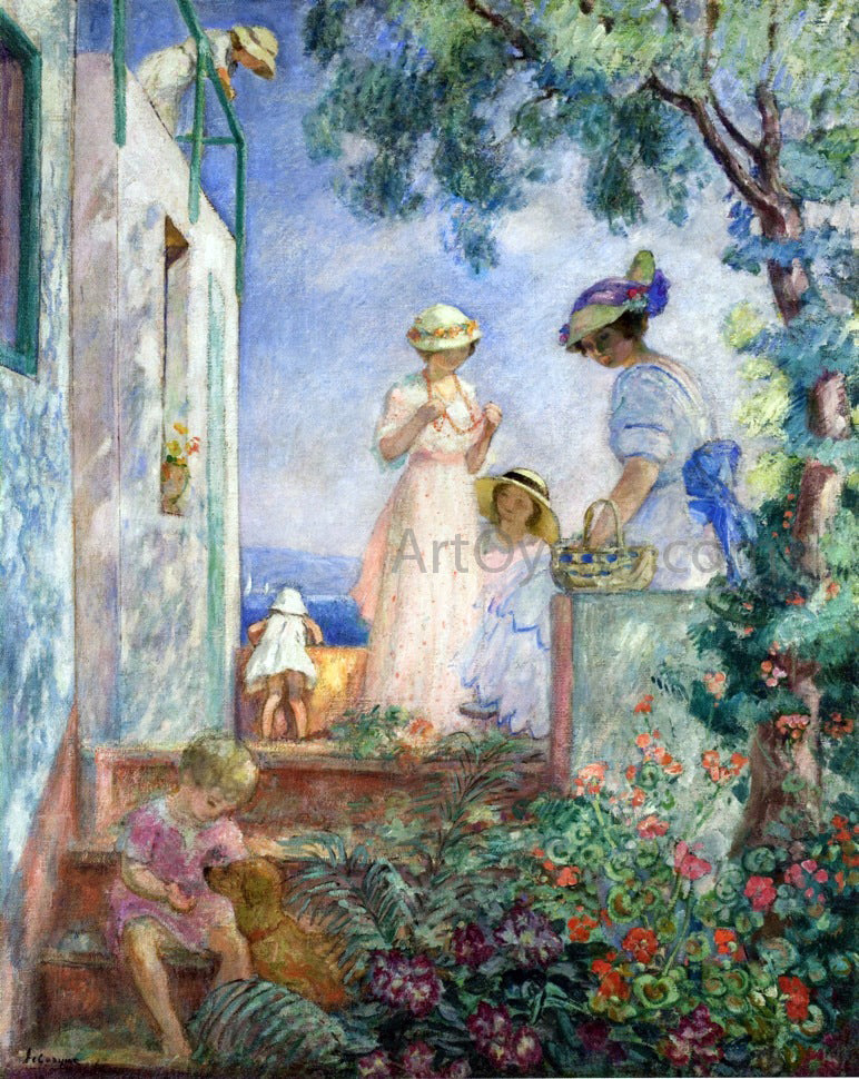 Henri Lebasque Girls on the Terrace, Sainte-Maxime - Hand Painted Oil Painting
