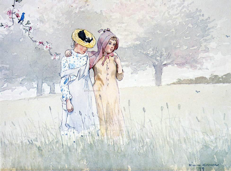 Winslow Homer Girls Strolling in an Orchard - Hand Painted Oil Painting