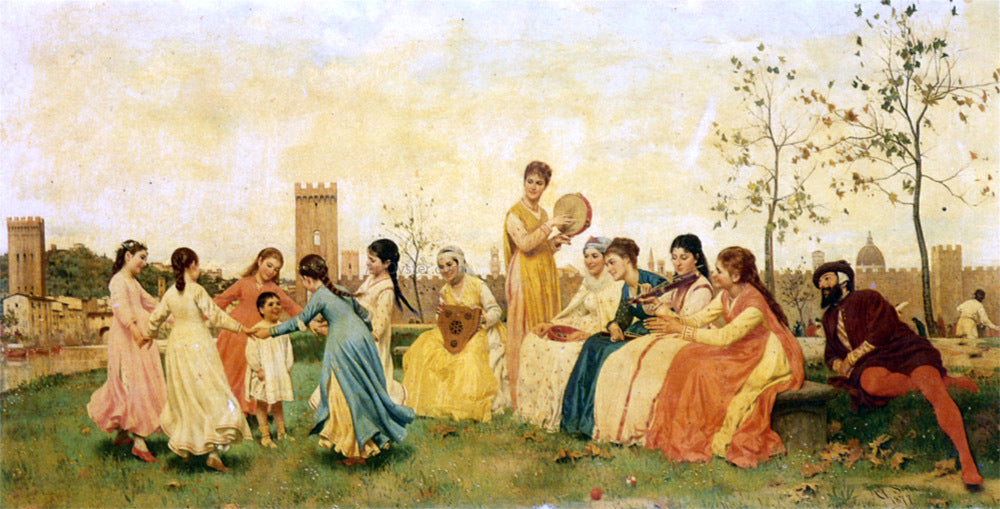 Raffaelo Sorbi Girotondo - Hand Painted Oil Painting