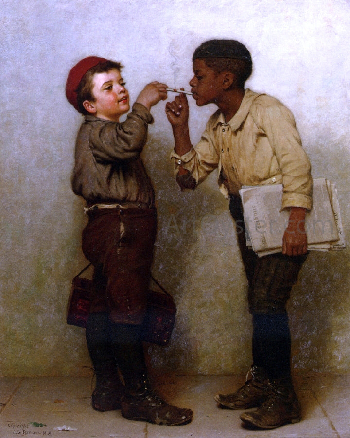 John George Brown Give Him a Light - Hand Painted Oil Painting