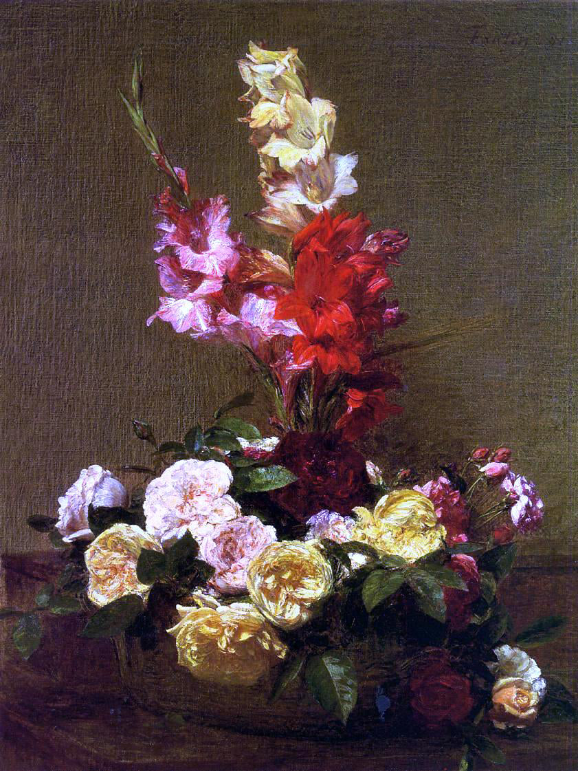 Henri Fantin-Latour Gladiolas and Roses - Hand Painted Oil Painting