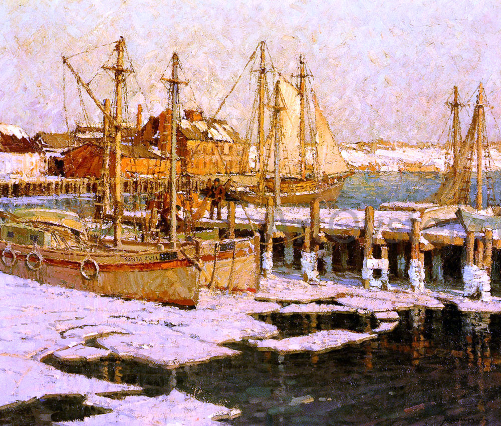 Frederick John Mulhaupt A Gloucester Harbor Scene - Hand Painted Oil Painting