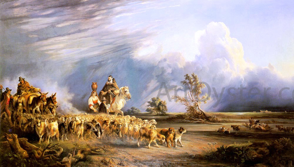 Consalvo Carelli Goat Herders In A Neapolitan Landscape - Hand Painted Oil Painting