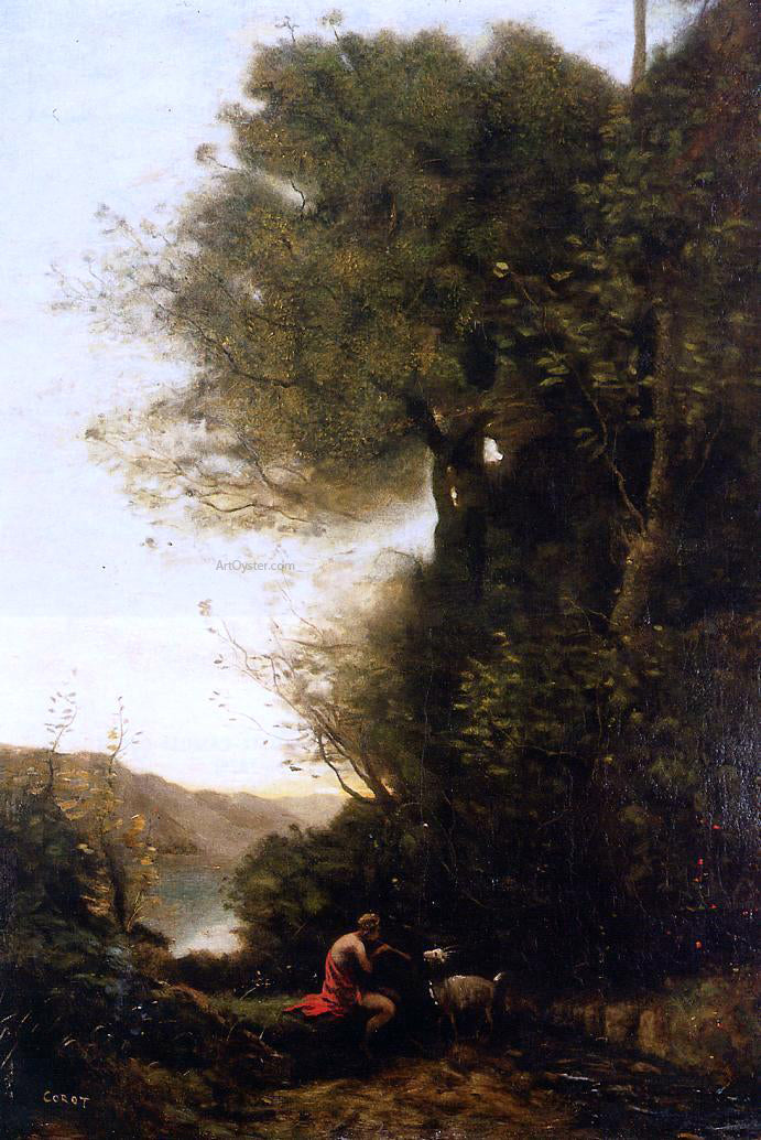 Jean-Baptiste-Camille Corot Goatherd Charming His Goat with a Flute - Hand Painted Oil Painting