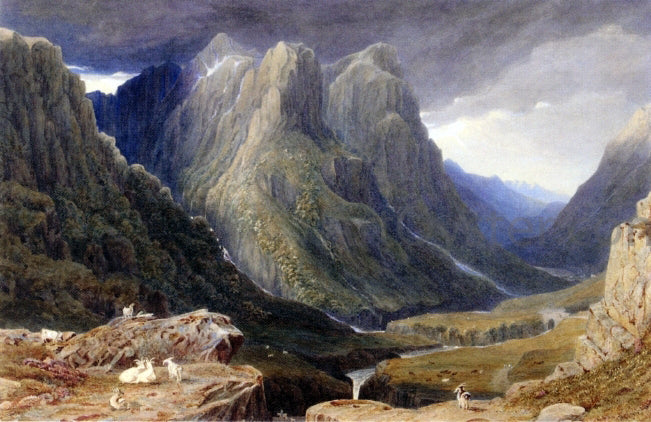 George Fennel Robson Goats on a Rocky Outcrop Above a Highland Glen - Hand Painted Oil Painting
