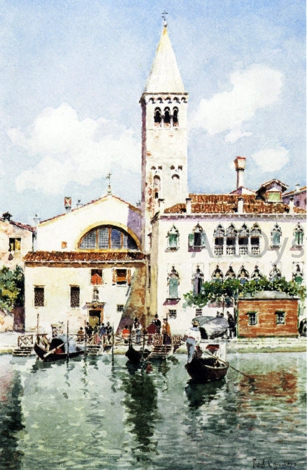 Federico Del Campo Gondolas on a Venetian Canal - Hand Painted Oil Painting