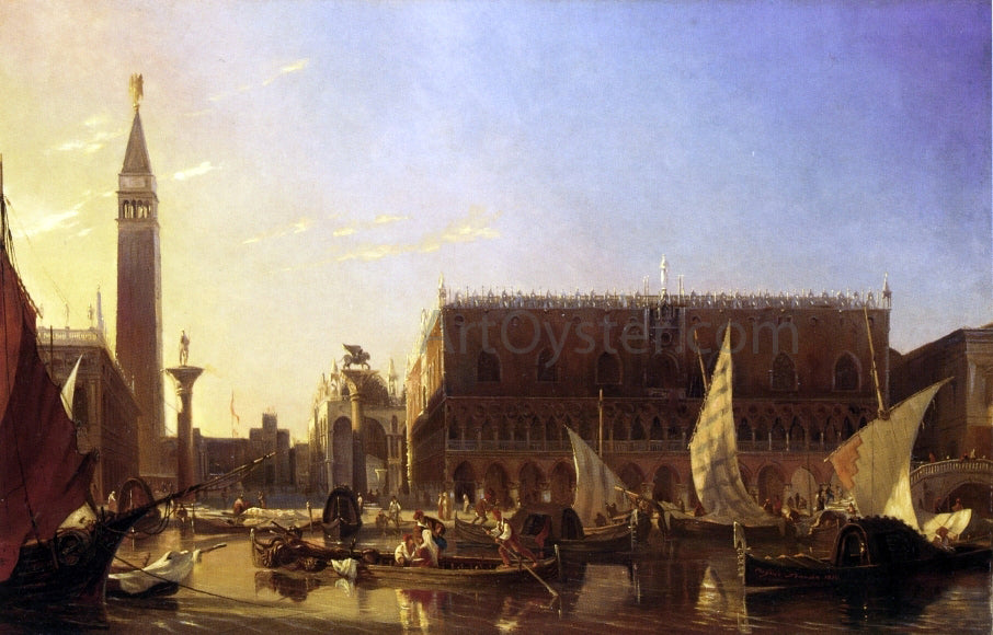  Eugene-Napoleon Flandin Gondolas on the Grand Canal in Front of the Doge's Palace, Venice - Hand Painted Oil Painting