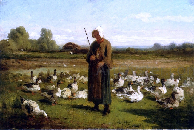 Constant Troyon Goose Girl - Hand Painted Oil Painting