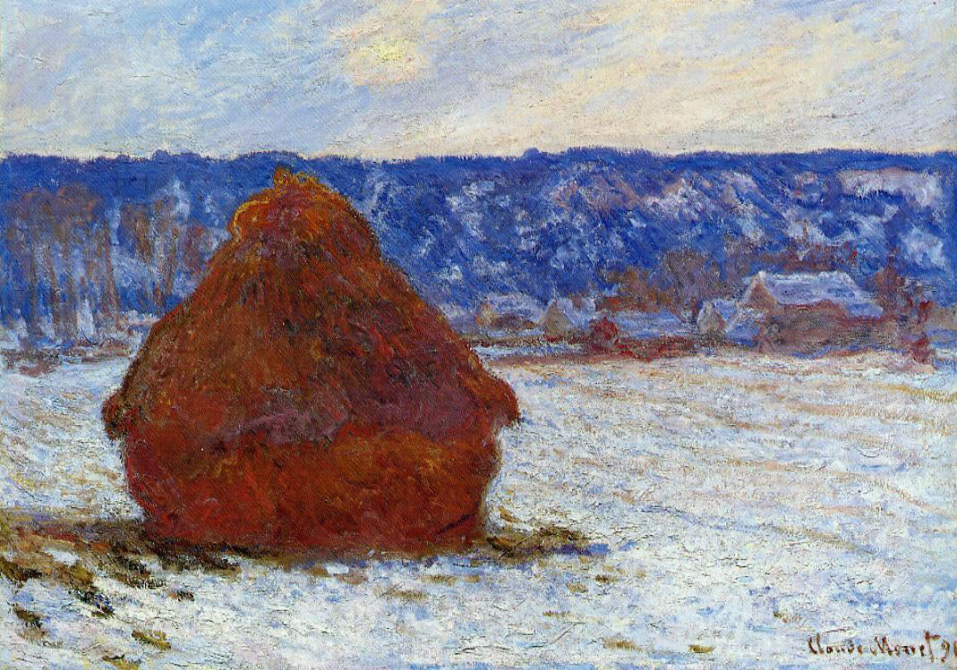 Claude Oscar Monet Grainstack in Overcast Weather, Snow Effect - Hand Painted Oil Painting