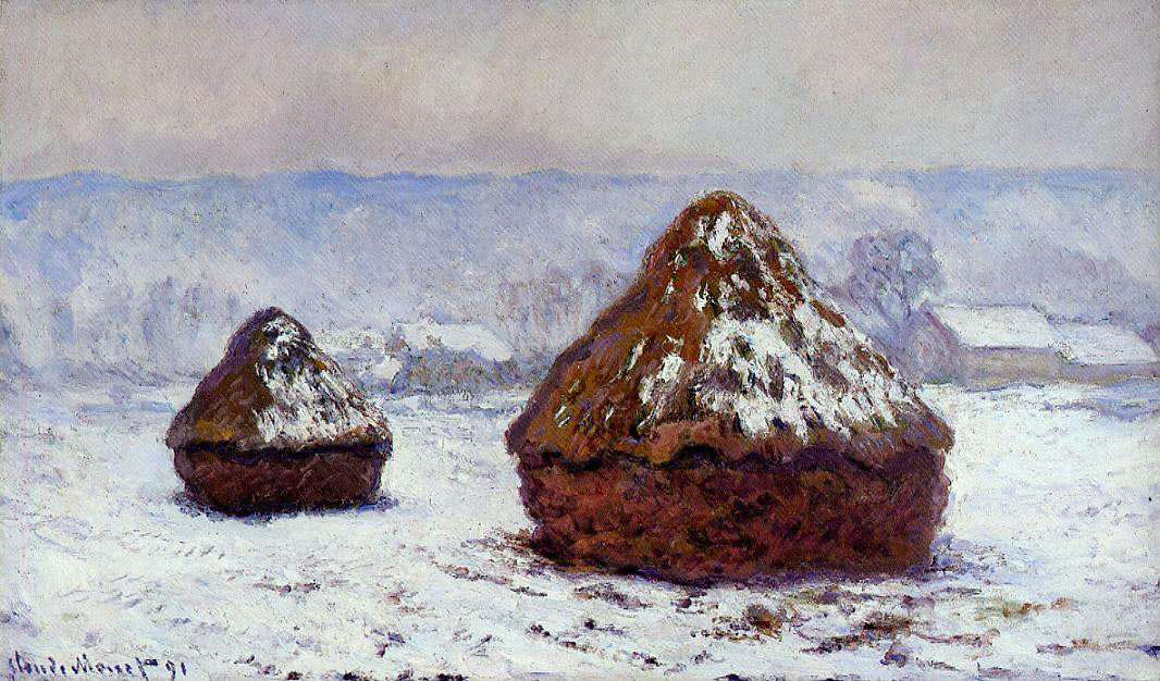 Claude Oscar Monet Grainstacks, Snow Effect - Hand Painted Oil Painting