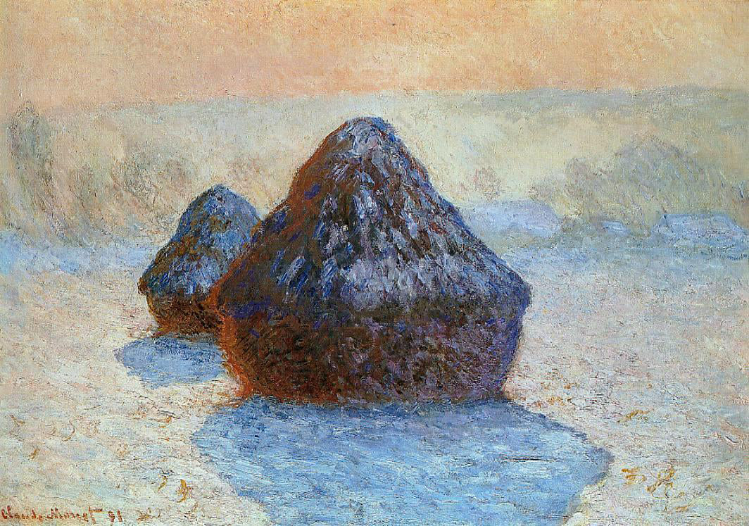 Claude Oscar Monet Grainstacks, White Frost Effect - Hand Painted Oil Painting