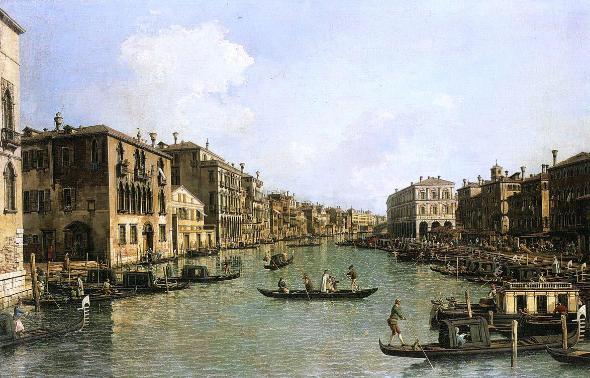 Canaletto At the Grand Canal from the Campo Santa Sofia Towards the Rialto Bridge - Hand Painted Oil Painting