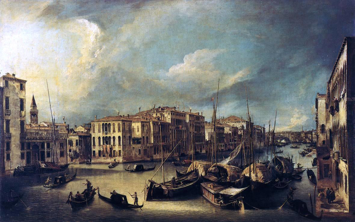 Canaletto At the Grand Canal: Looking Northeast from near the Palazzo Corner Spinelli to the Rialto Bridge - Hand Painted Oil Painting