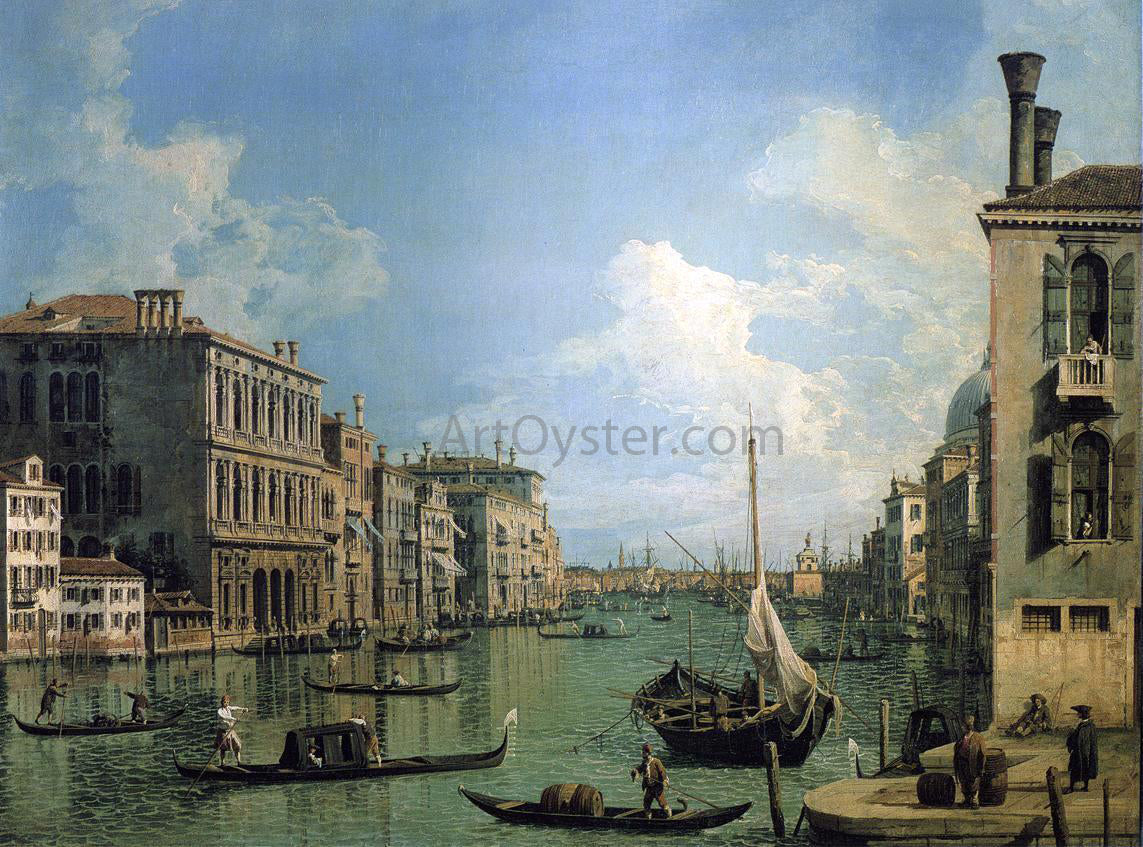 Canaletto At the Grand Canal Near the Campo San Vio, Looking Towards the Church of Santa Maria della Salute - Hand Painted Oil Painting