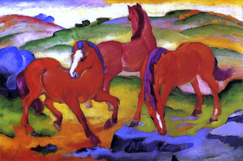 Franz Marc Grazing Horses IV (also known as The Red Horses) - Hand Painted Oil Painting