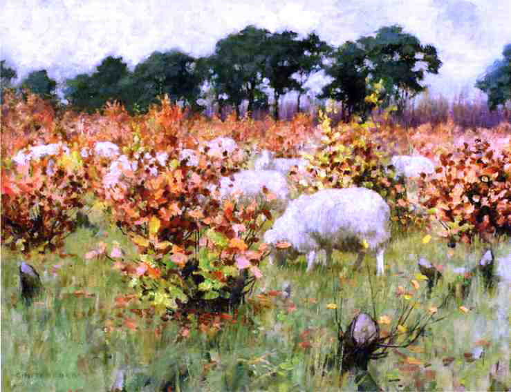 George Hitchcock Grazing Sheep - Hand Painted Oil Painting