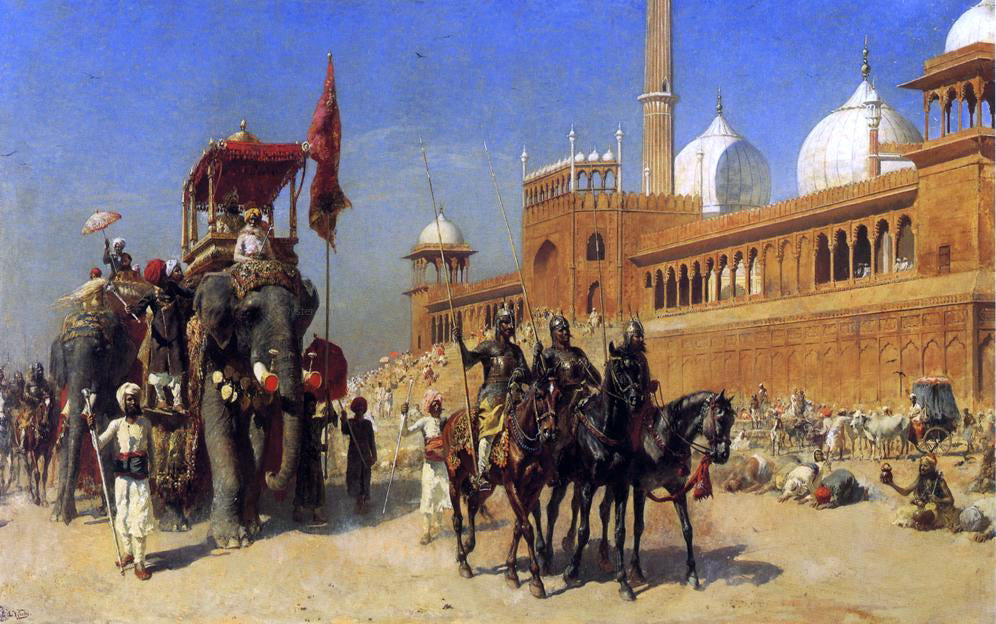 Edwin Lord Weeks Great Mogul and his Court Returning from the Great Mosque at Delhi, India - Hand Painted Oil Painting