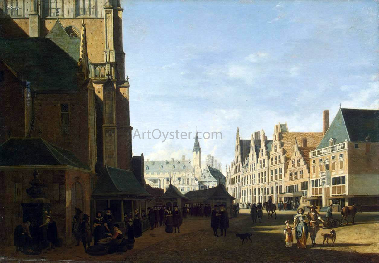 Gerrit Adriaensz Berckheyde Groote Market in Haarlem - Hand Painted Oil Painting