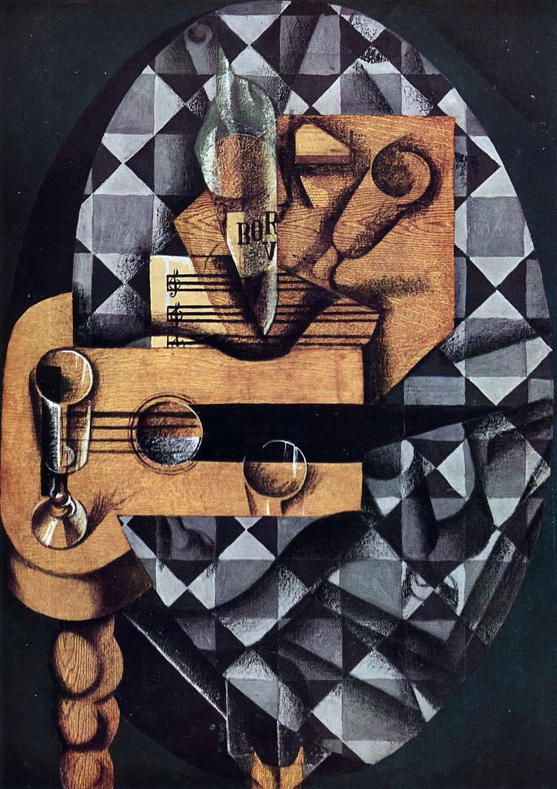Juan Gris Guitar, Glasses and Bottle - Hand Painted Oil Painting