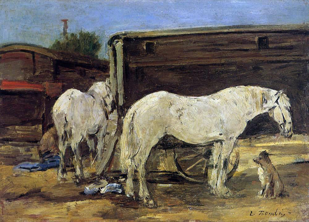 Eugene-Louis Boudin Gypsy Horses - Hand Painted Oil Painting