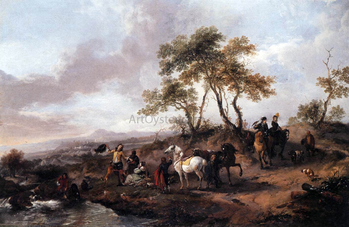Philips Wouwerman Halt of a Hunting Party - Hand Painted Oil Painting