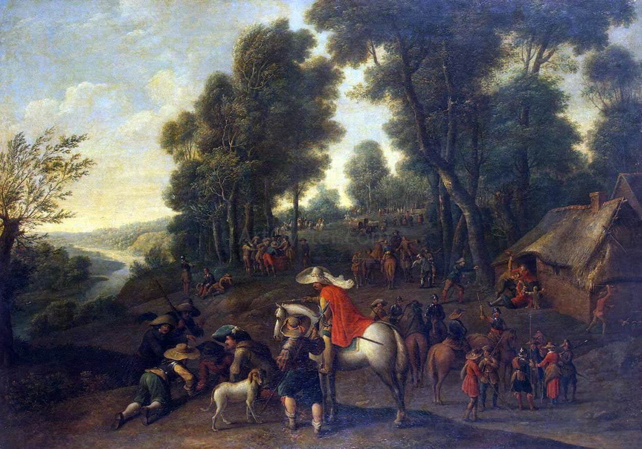 Pieter Snayers Halt of Horsemen in a Forest - Hand Painted Oil Painting