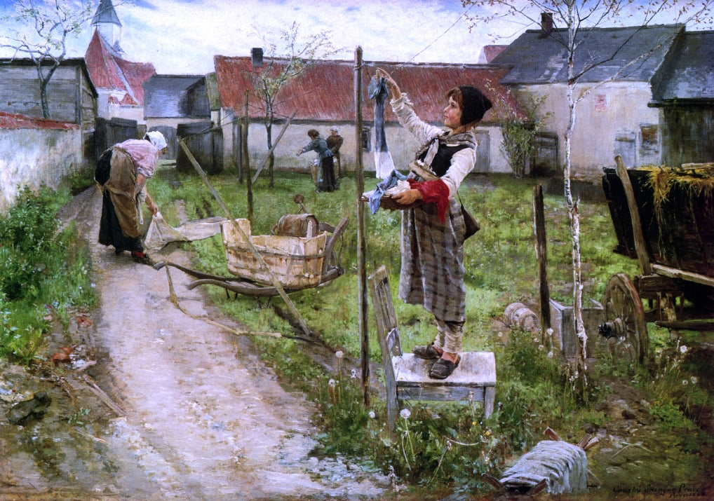 Charles Sprague Pearce Hanging Laundry - Hand Painted Oil Painting