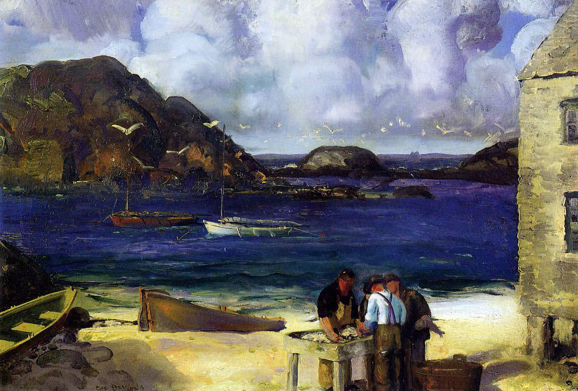 George Wesley Bellows Harbor at Monhegan (also known as Fishing Harbor, Monhegan Island) - Hand Painted Oil Painting
