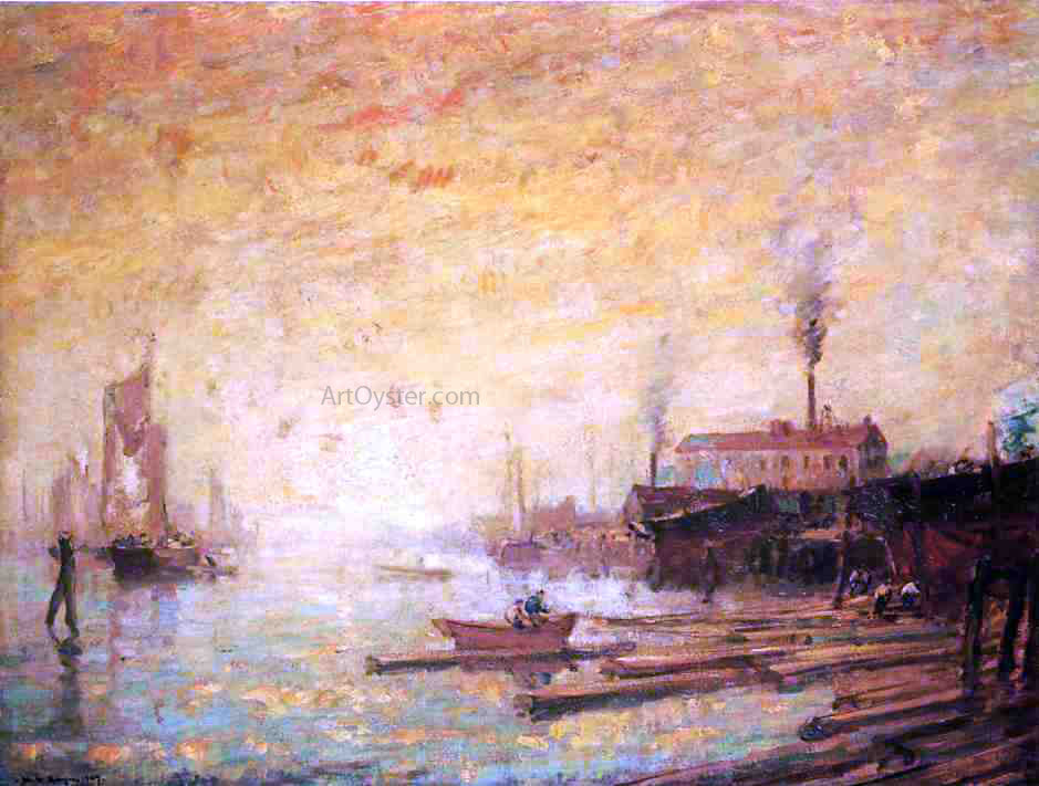 Henry Ward Ranger Harbor at Sunset, Moank, Connecticut - Hand Painted Oil Painting