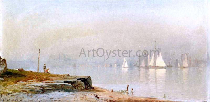 Alfred Thompson Bricher Harbor Scene and White Sails - Hand Painted Oil Painting