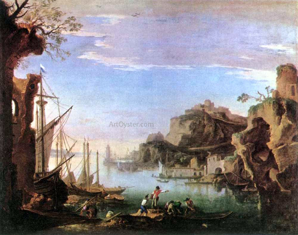Salvator Rosa Harbour with Ruins - Hand Painted Oil Painting