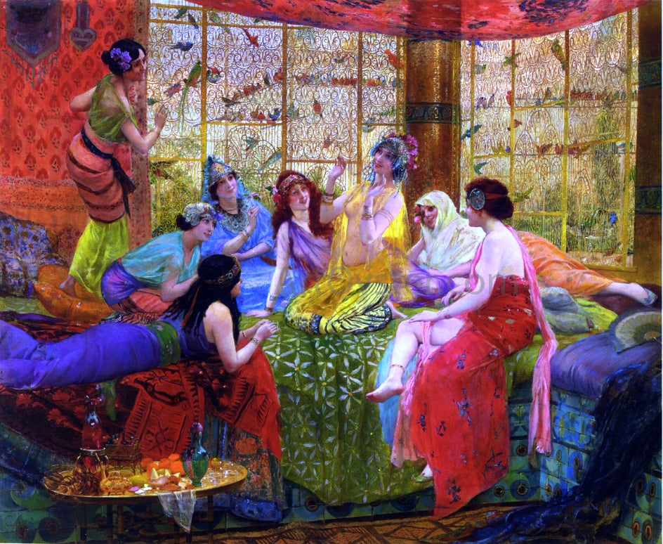 Georges Antoine Rochegrosse Harem Girls in an Aviary - Hand Painted Oil Painting