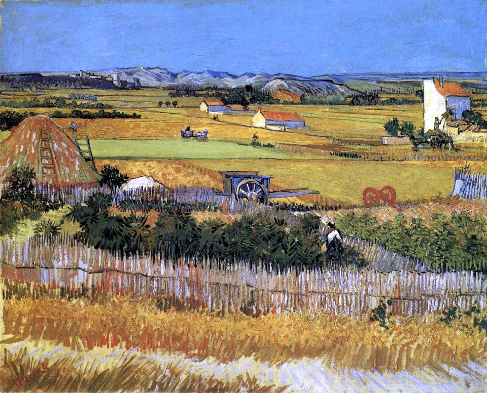  Vincent Van Gogh A Harvest Landscape with Blue Cart - Hand Painted Oil Painting