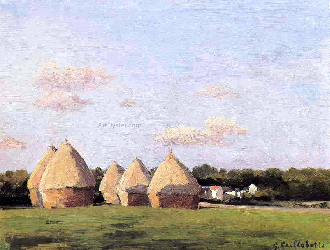 Gustave Caillebotte Harvest, Landscape with Five Haystacks - Hand Painted Oil Painting
