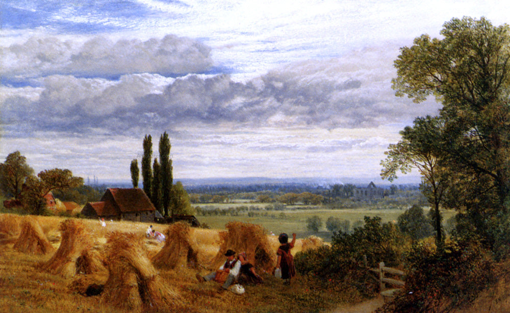  Frederick William Hulme Harvesting Near Newark Priory, Ripley, Surrey - Hand Painted Oil Painting