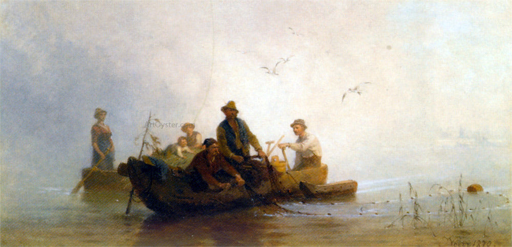 Julius Noerr Hauling in the Nets - Hand Painted Oil Painting