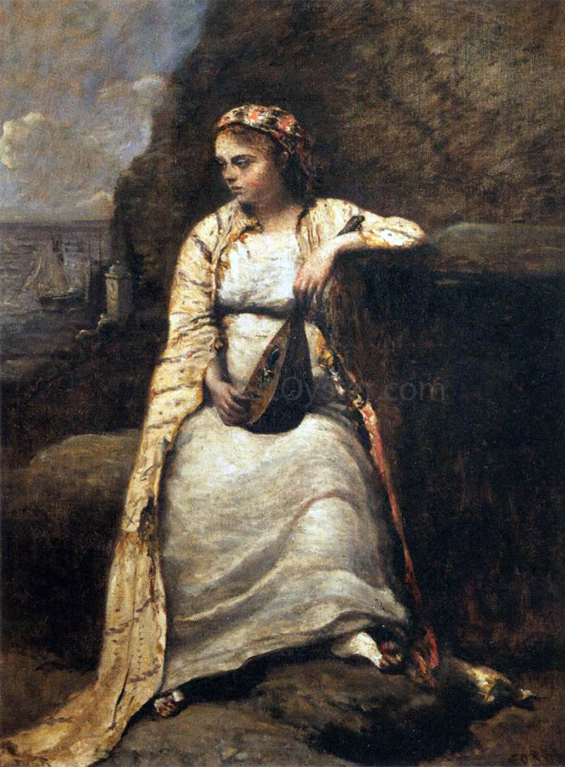 Jean-Baptiste-Camille Corot Haydee, Young Woman in Greek Dress - Hand Painted Oil Painting