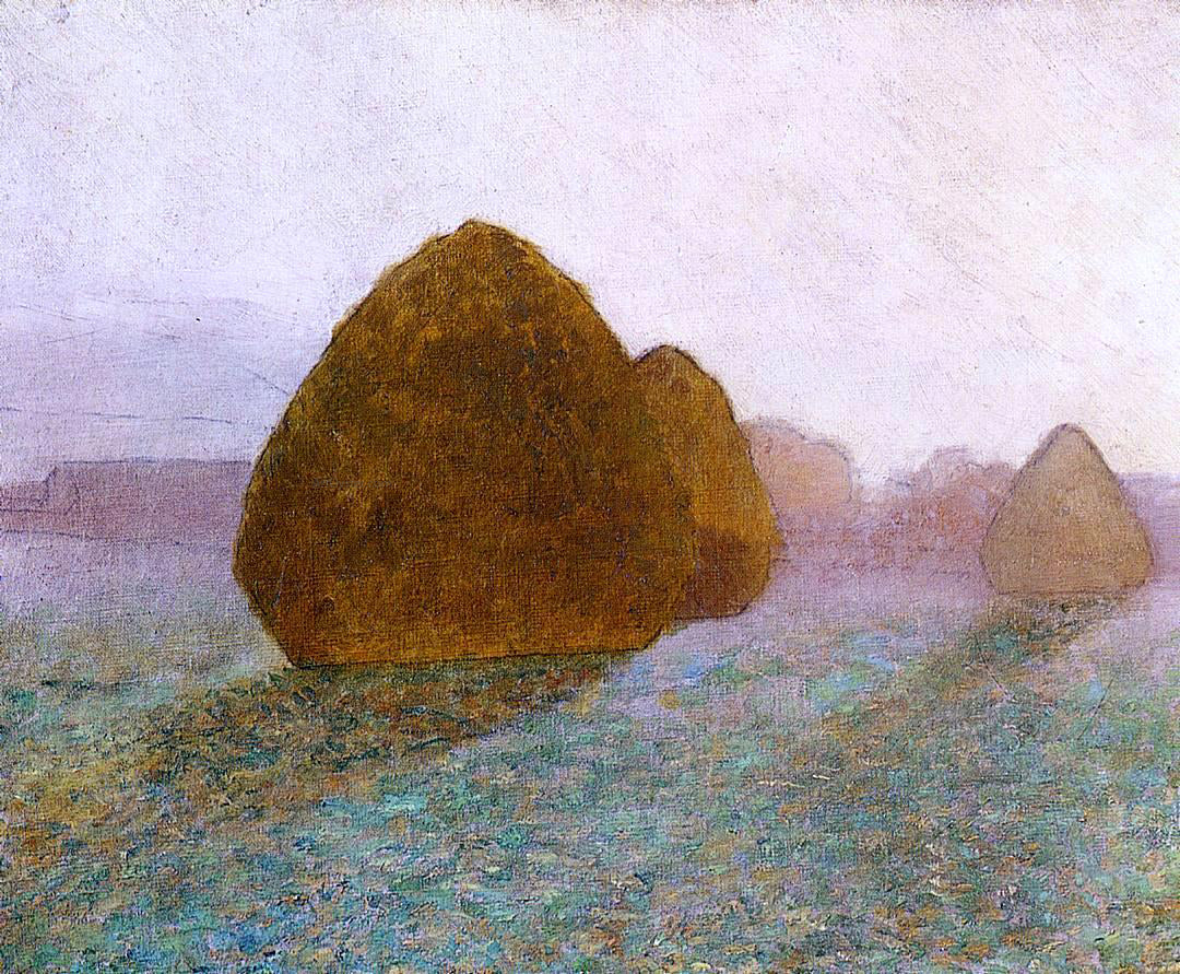 John Leslie Breck Haystack at Giverny, Normandy: Sun Dispelling Morning Mist - Hand Painted Oil Painting