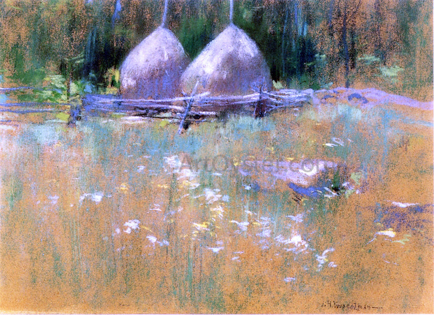 John Twachtman Haystacks at Edge of Woods - Hand Painted Oil Painting