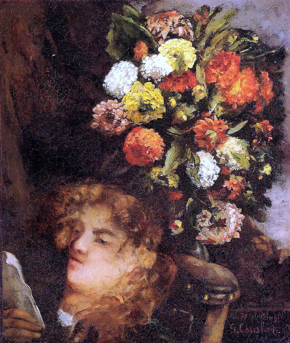 Gustave Courbet Head of a Woman with Flowers - Hand Painted Oil Painting