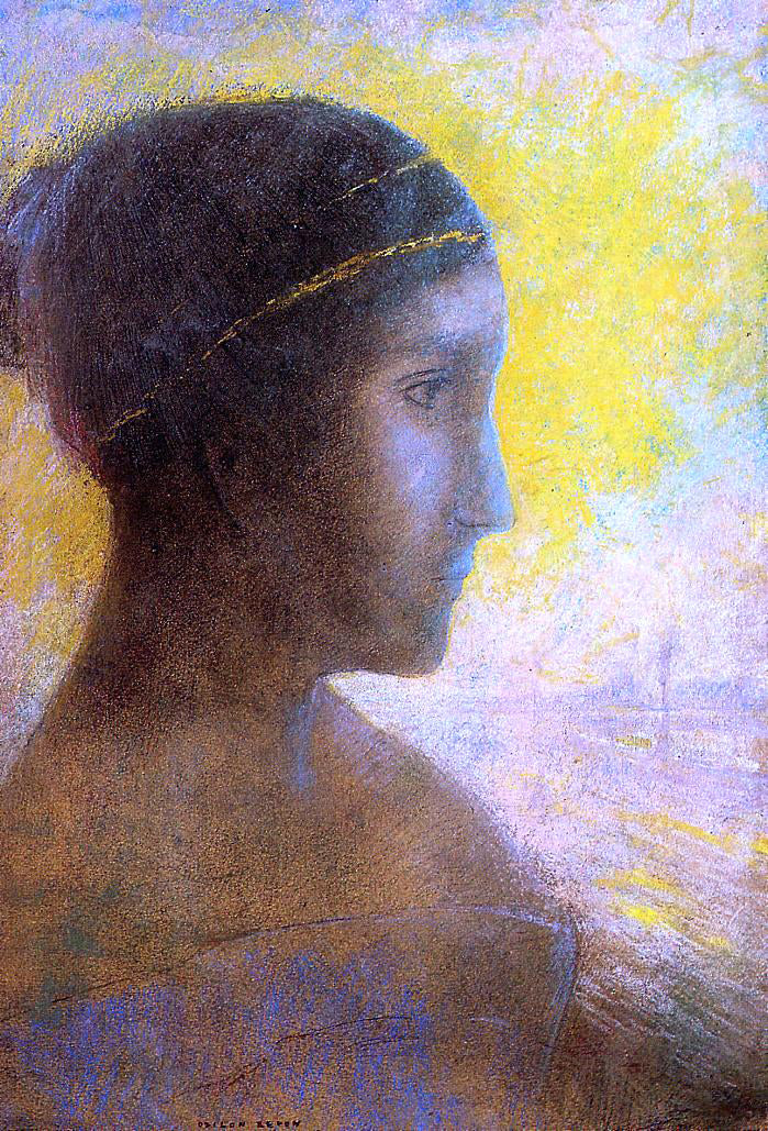 Odilon Redon Head of a Young Woman in Profile - Hand Painted Oil Painting