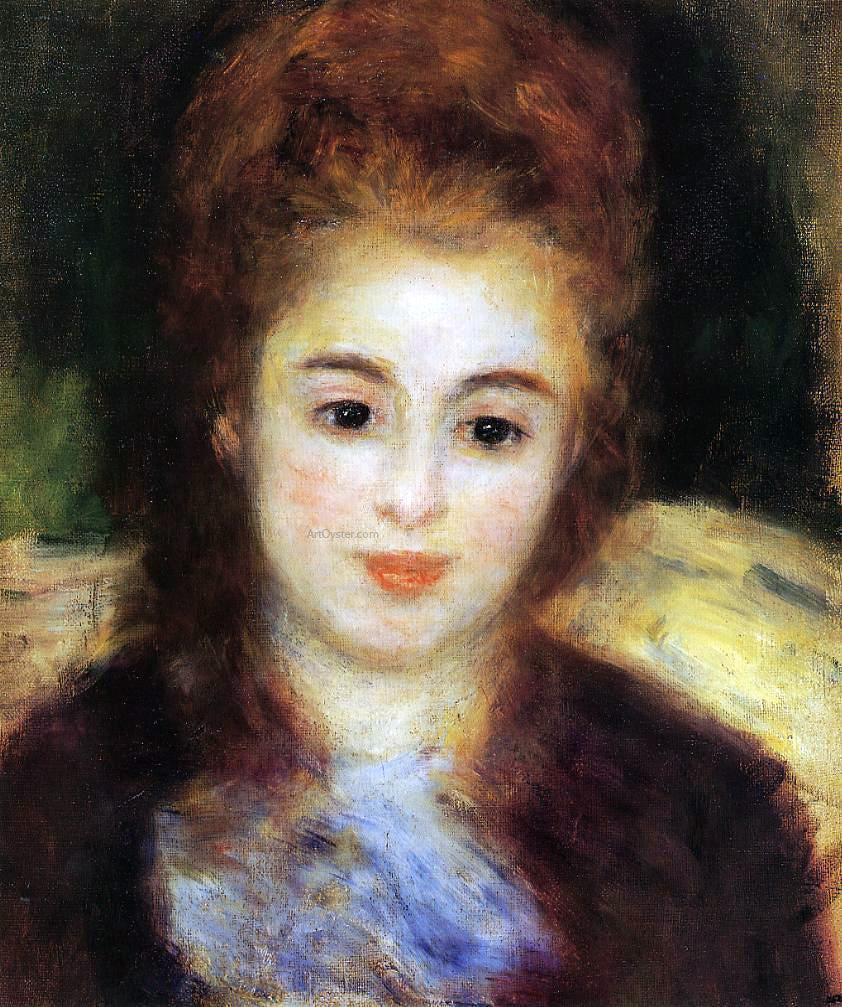 Pierre Auguste Renoir Head of a Young Woman Wearing a Blue Scarf (also known as Madame Henriot) - Hand Painted Oil Painting